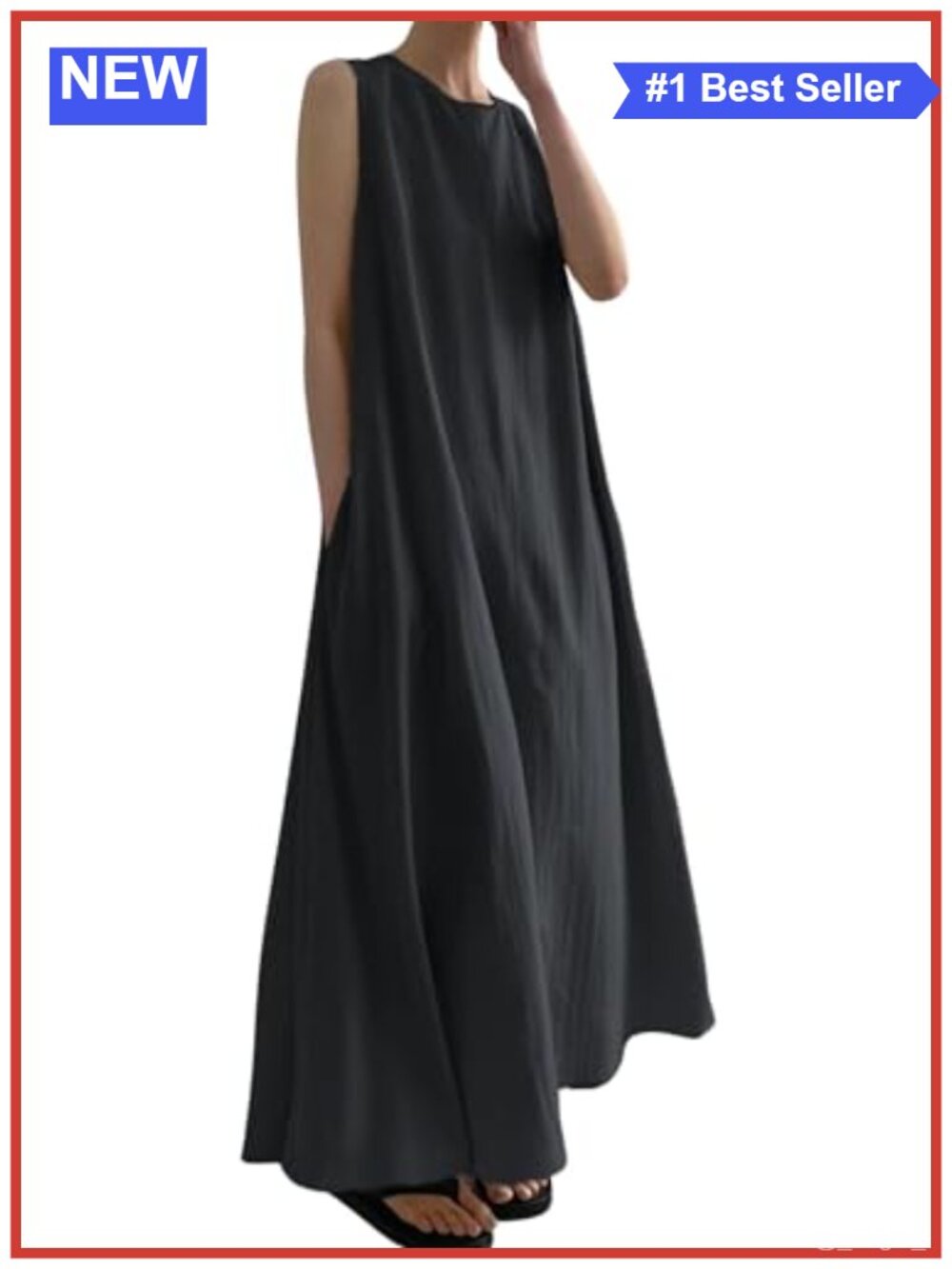 Women Cotton Linen Sleeveless Maxi Dress A-Line Flowy Beach Summer Shift